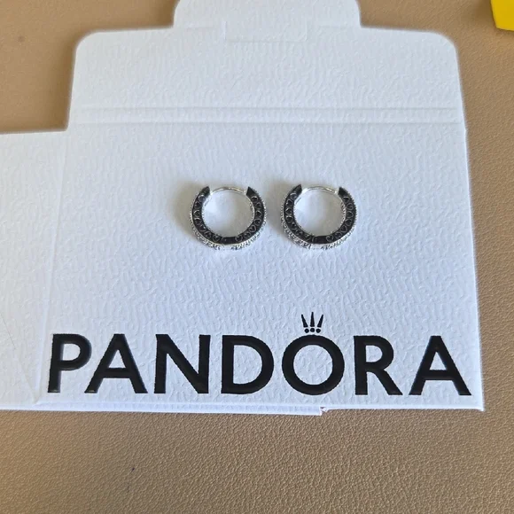 Pandora Sparkling Silver Hoop Earrings - Picture 2 of 4